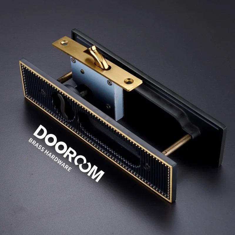 Brass Sliding Door Lock Set Modern Stripy Push Pull Hidden Handle Interior Living Room Bathroom Balcony Lockset With Key