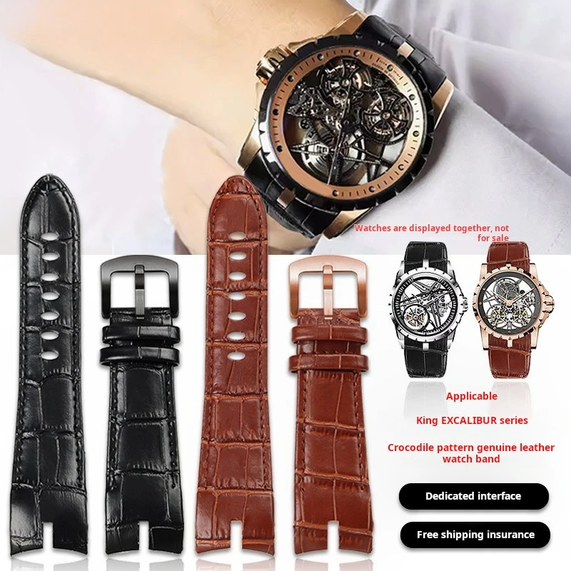 26mm For Roger Dubuis EXCALIBUR watchband RDDBEX0405 Crocodile textured cowhide watch strap metal buckle Men 42mm Accessories