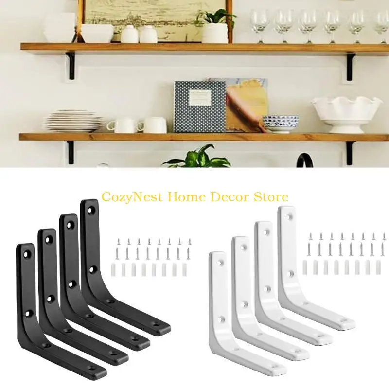 92MF 4Pcs L Wall Shelf Brackets Inch Heavy Duty Metal Shelf Support Brackets for DIY Projects with Mounting Screws