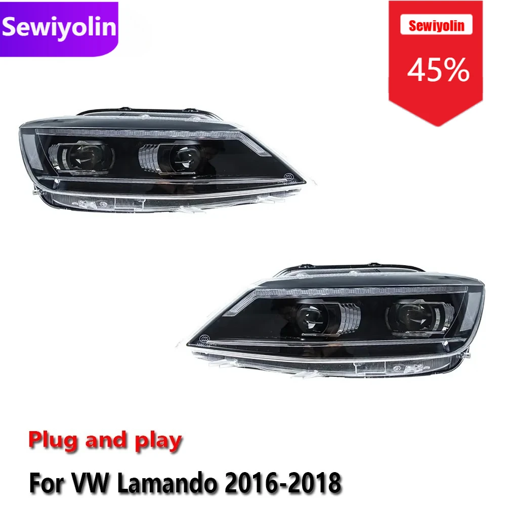 

Автомобильные светодиодные фары DRL в сборе для Volkswagen Lamando 2016-2018, противотуманные DRL, стоп-сигналы поворота, лампы Plug and Play