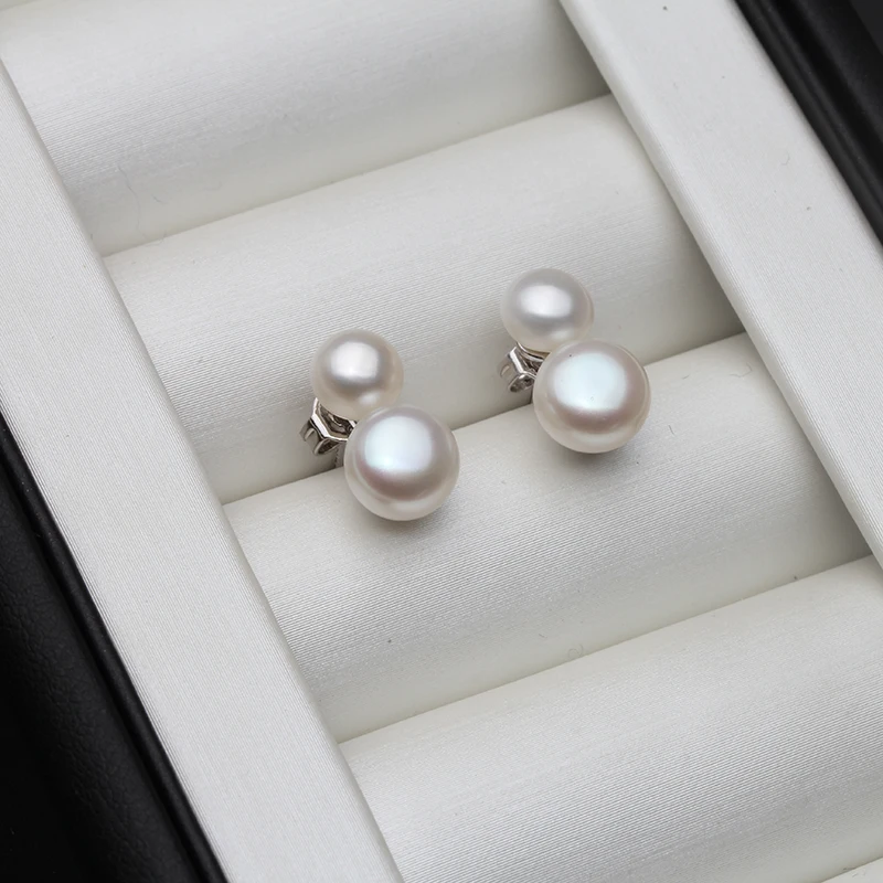 Genuine Freshwater Natural Double beads Pearl Earrings Women,Trend Bridal White Black Pearl Earrings