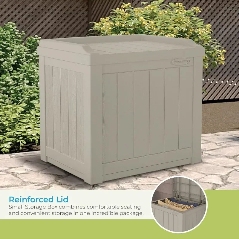 Suncast-Petite boîte de rangement intérieure et extérieure en résine légère, coussin de siège, outils de jardin, garage, cour