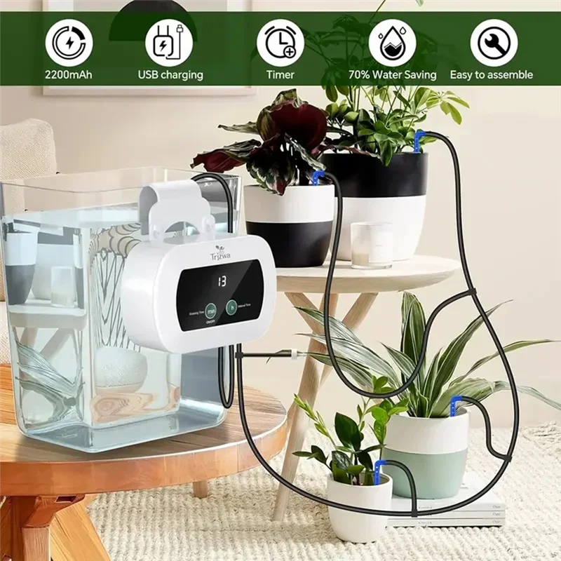 ABBO-USB Drip Irrigation System Automatic Watering System With Custom Schedule Watering Timer For Potted Plants