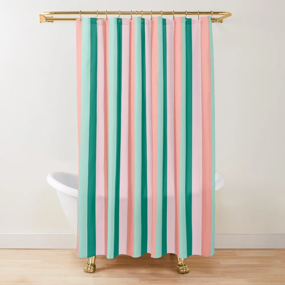 

Soft Pink Peach Amber Yucca and Arbor Green Pinstripes Shower Curtain Bathroom Shower Set Toilet Accessories Bathroom Curtain