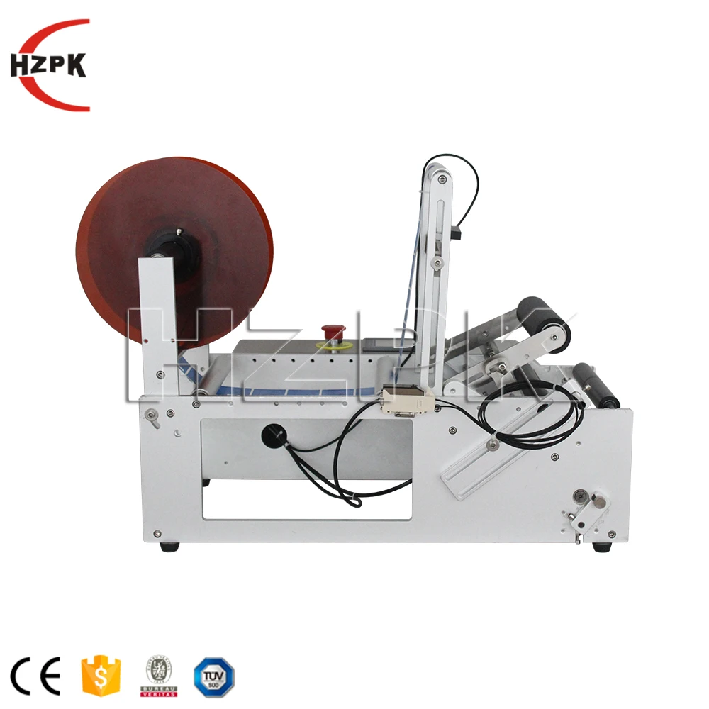 HZPK Plastic Round Bottle Water Semi Automatic Front and Back Double Side Sticker Labeling Machine for Round Bottle