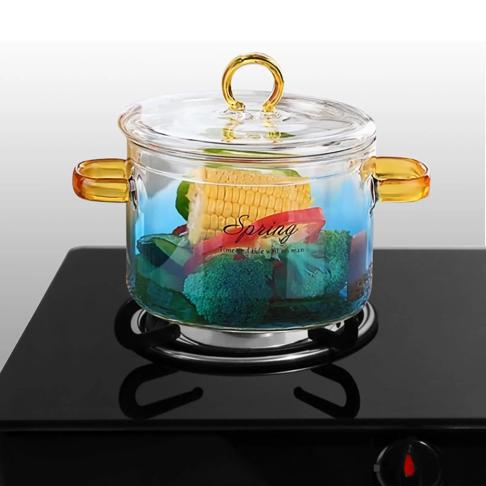 

Glass Soup Pot Borosilicate Explosion Proof 1500ml Double Handle Lid Clear Cooking Pot Stove Top Glass Pan Clear