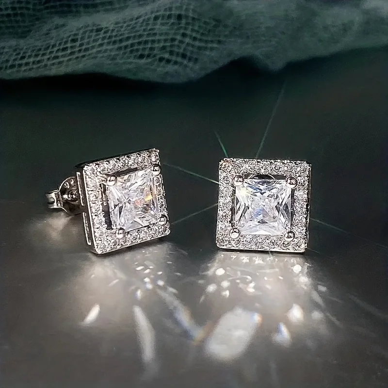 1pair Elegant and Exquisite Square-shaped Dazzling Earrings, Perfect Gift for A Girl's Birthday, Christmas, and Anniversaries