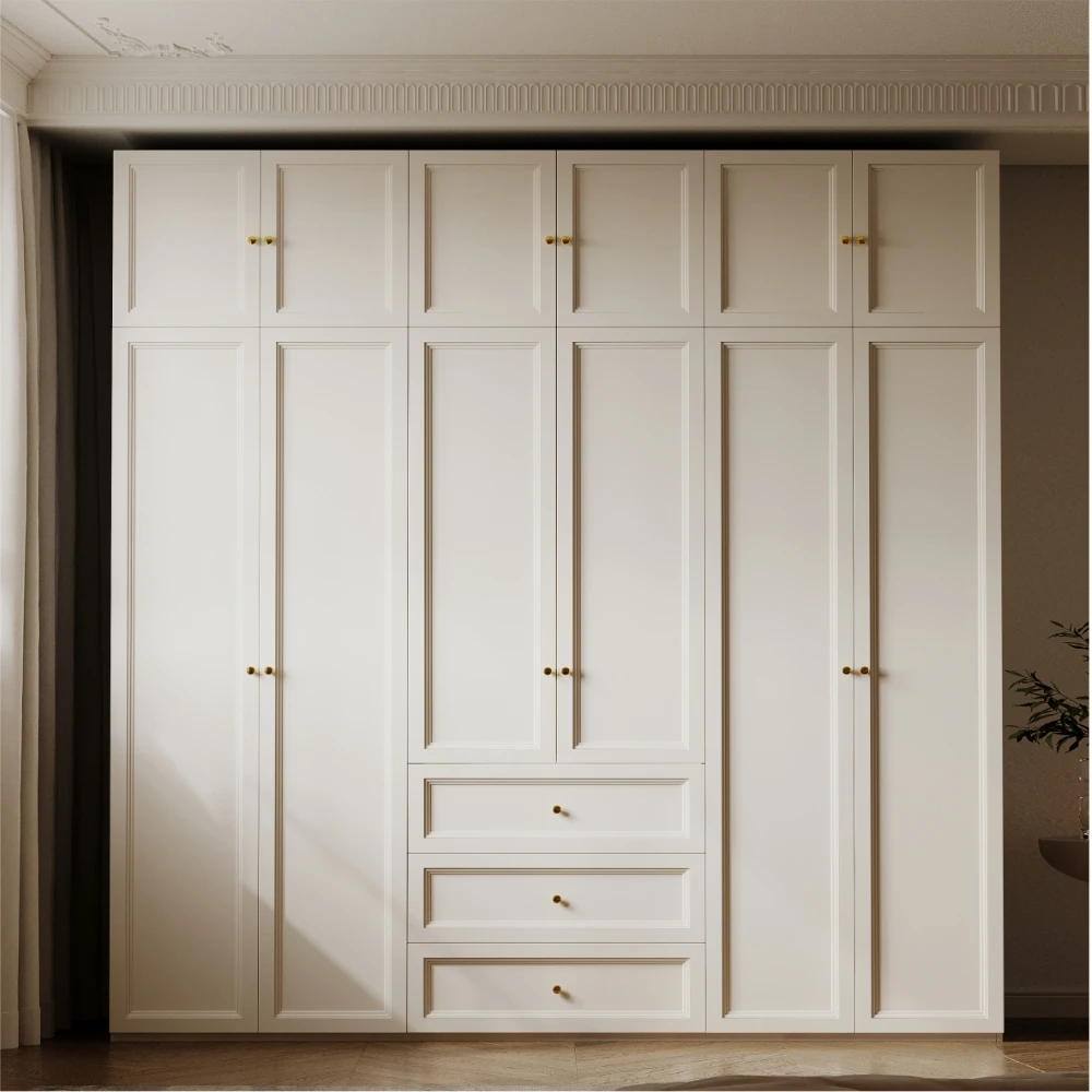 

2025 new explosion French light luxury cream style wardrobe finished cabinet master bedroom household small apartment assembly w