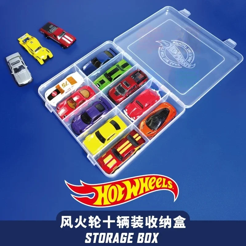 

In Stock Mattel Hot wheels Car Model Storage Box 10 Grids Boys Toy Dustproof Organizer Case Diecast Vehicles Model Birthday Gift