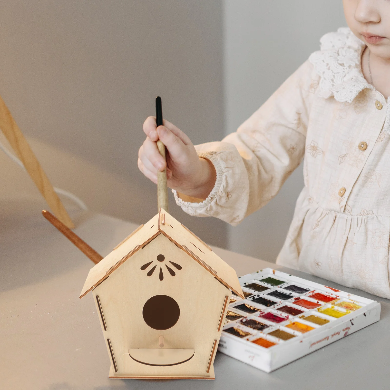 بيت الطيور الخشبي الحرفية دهان داي بيت الطيور الخشبي للأطفال الإبداع اليد اللوحة الحرفية DIY لعبة الكتابة على الجدران الخشبية #2