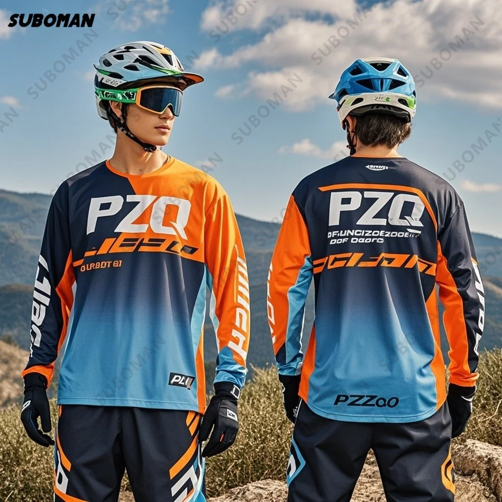 

2025 New Brand PZQ Motocross Long Sleeve Men Downhill Jersey Off-Road Bicycle Racing Quick Dry Cycling Enduro Jersey T-Shirt Y2K