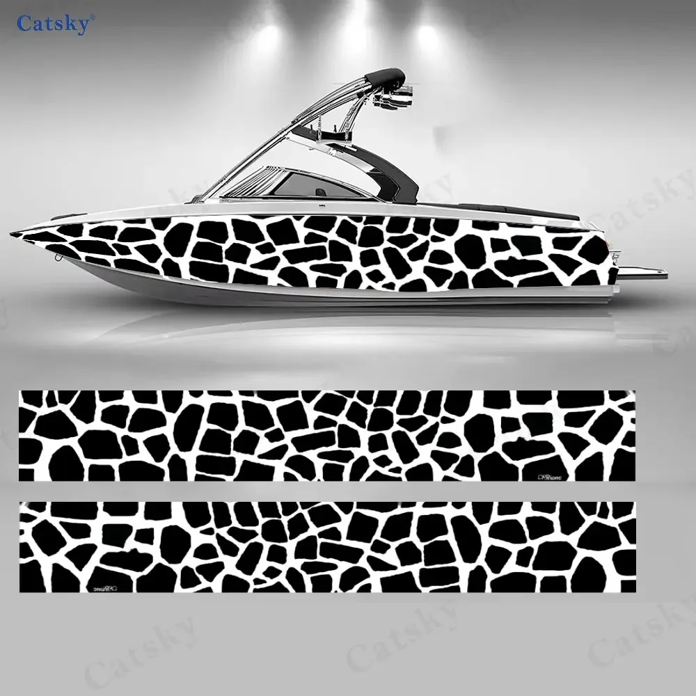 Modern Abstract Stone Pattern Boat Stickers, PVC Waterproof Vinyl Wrap Decals for Fishing Boats, Durable and Stylish Design