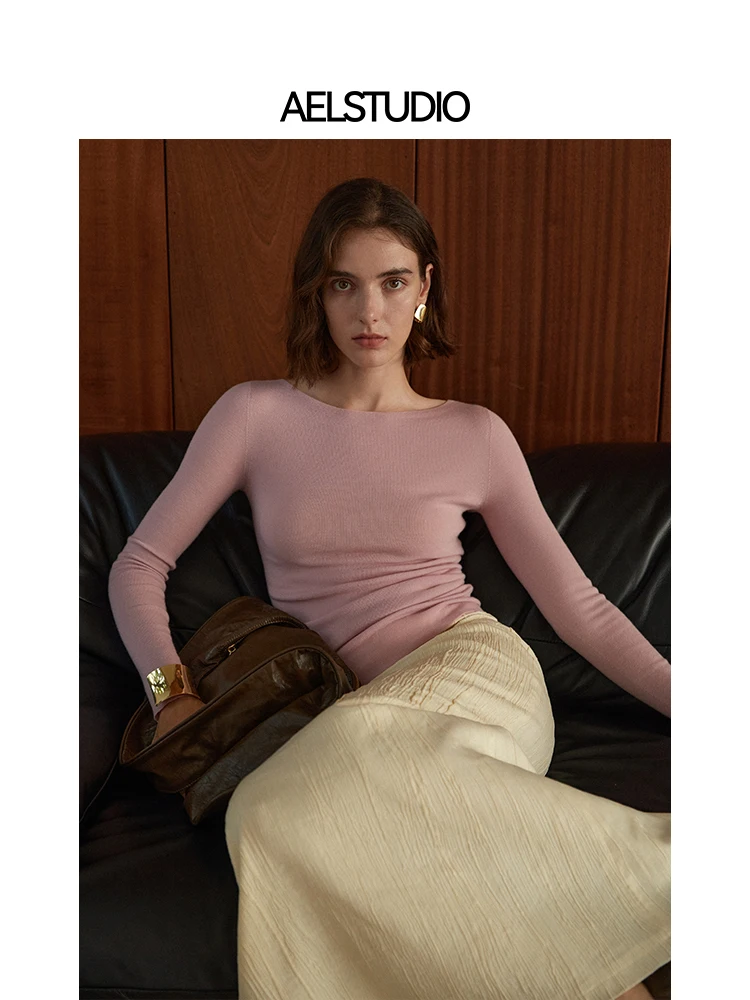 

Оригинальный AEL Sl, красивый тонкий прядящий вязаный свитер из мериносовой шерсти, женский одноплечий шелковый свитер Yangzhou, осенняя мода