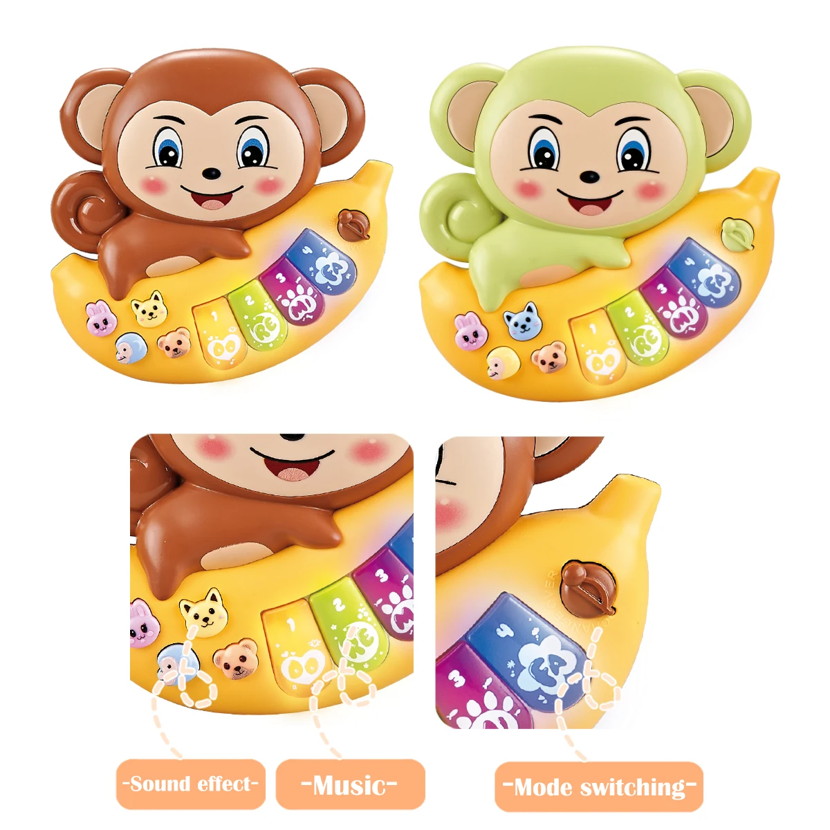 Baby Piano Toys, Animal Music Keyboard with Light Early Learning Educational Rabbit Monkey Penguin and Cow Colors Random Gifts