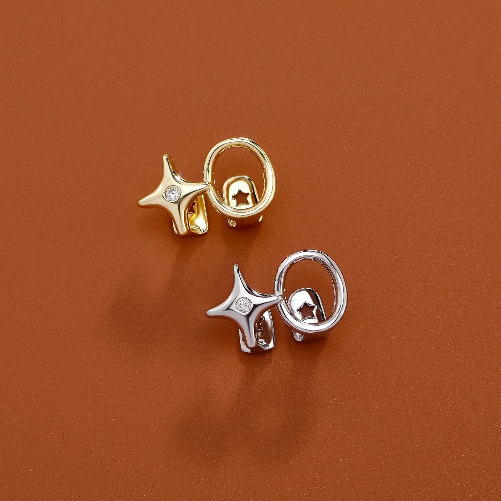 Y2K Glossy Double Hollow Circles Star Tooth Caps Dental Grillz Mouth Jewelry for Men And Women Daily Wearable Trendy Accessory view 5