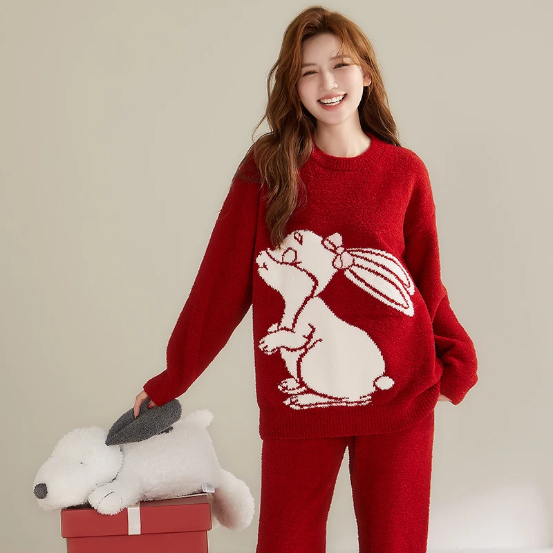 Newest Winter Women Pajama Set Warm Flannel Sleepwear Cute Cartoon Nightwear