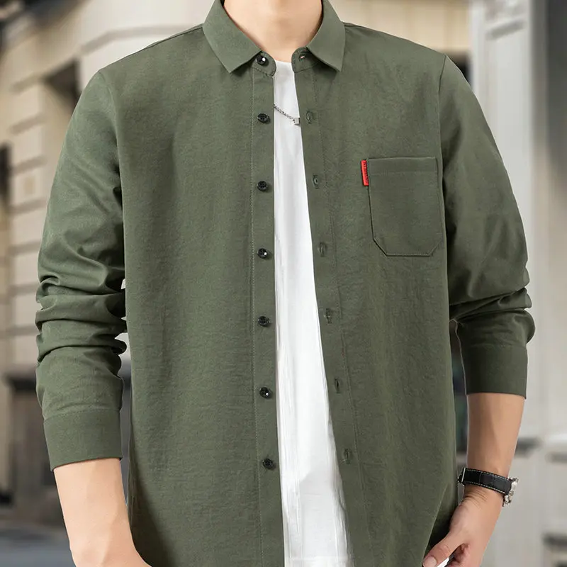 

Essential Мужская повседневная базовая рубашка Повседневная комфортная одежда Желтый Зеленый Черный Красный Хаки Топы Мужская одежда Spridng Auutmn Уютный вид