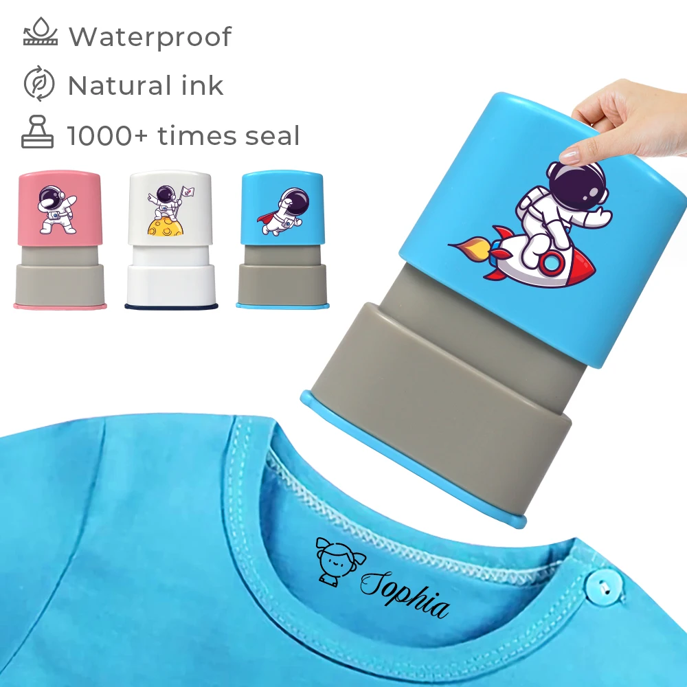 Sello impermeable con dibujos animados de astronauta para ropa, pegatina Kawaii con nombre para maestro de jardín de infantes, hecho a medida