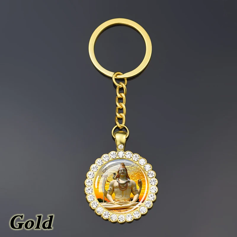 Esspoc Religion Keychain Charms Crystal Jewelry Hinduism God Brahma Shiva Cabochon Glass Gold Silver Color Plated Accessory image 3