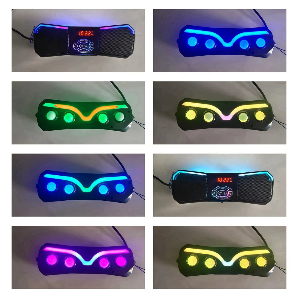 Motorcycle Audio Speaker Water Resistant Colorful Lights Waterproof Bluetooth MP3 FM Support USB Card AUX Audio Player B