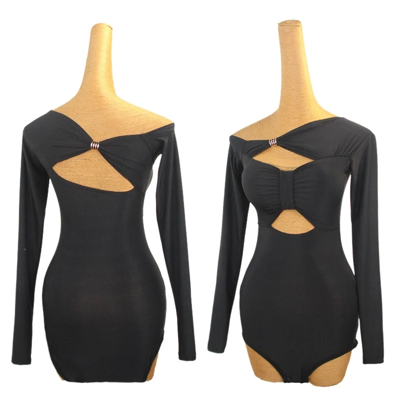 

Latin dance practice tops black slimming and sexy off shoulder long sleeved top women's modern dancing training clothing