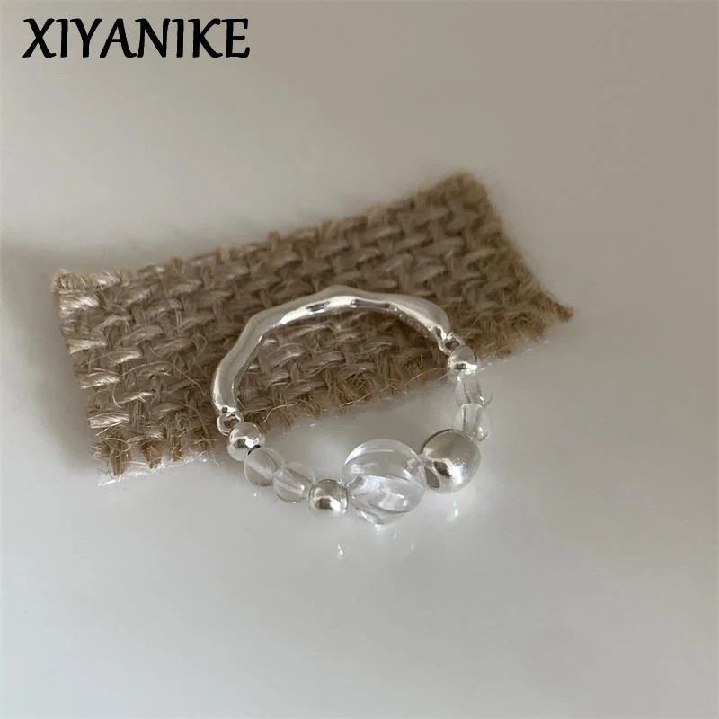 XIYANIKE Minimalist Irregular Wave White Crystal Elastic Rings For Women Girl Sweet Fashion New Jewelry Gift Party Anillos Mujer