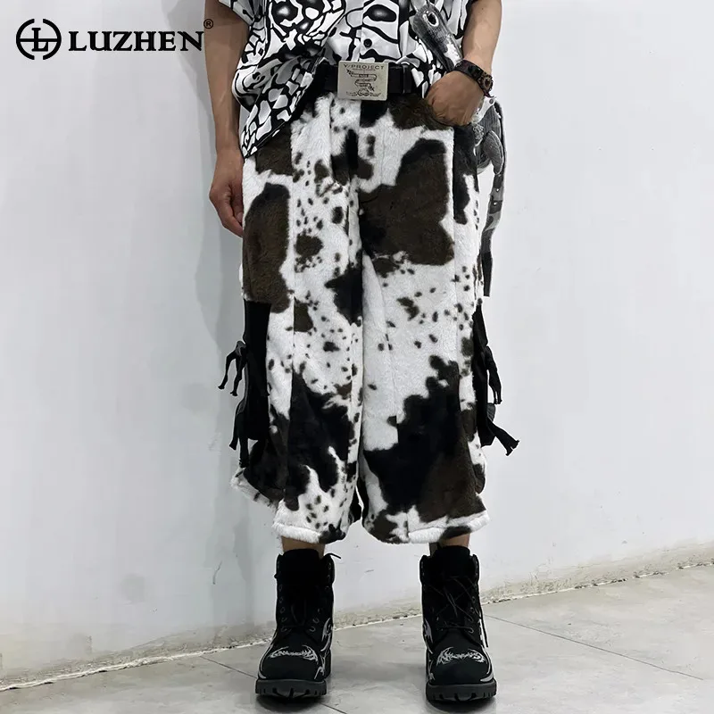 

LUZHEN Fashion Color Contrast Printed Loose Straight Cropped Trousers Men 2025 New Streetwear Original Niche Short Pants JY3372