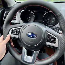 Hand-stitched non-slip black Genuine Leather Car Steering Wheel Cover For Subaru Legacy Outback XV Forester 2015 2016