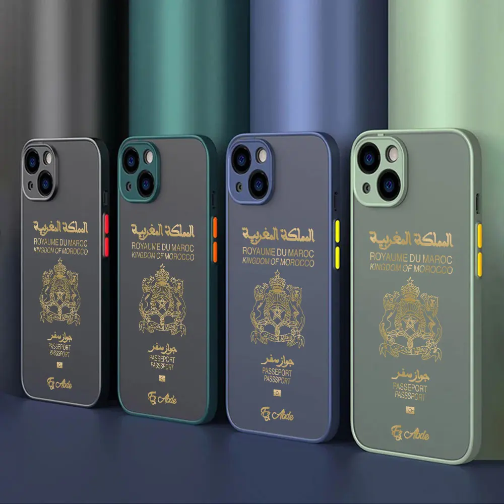 Morocco Passport Phone Case For iPhone 15 14 13 12 11 Pro Max X XR XSMax 7 8 Plus Matte Transparent Back Cover