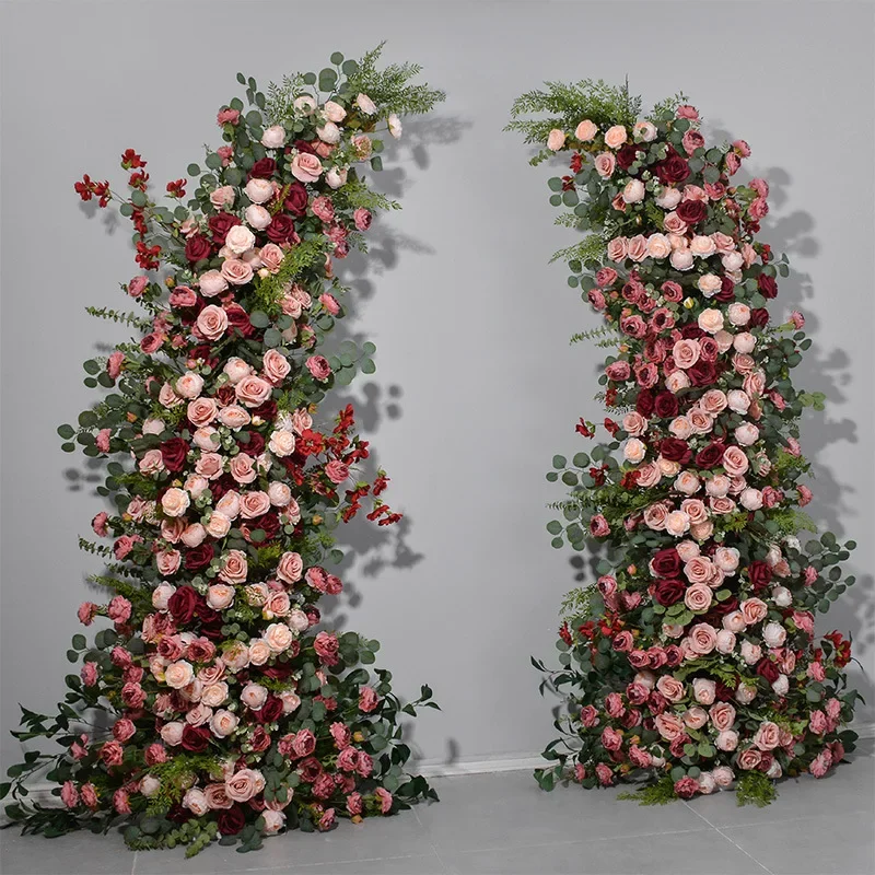 2.3 + 2.3m green plant red horn flower arrangement wedding stage background decoration hydrangea rose simulated flower row fake