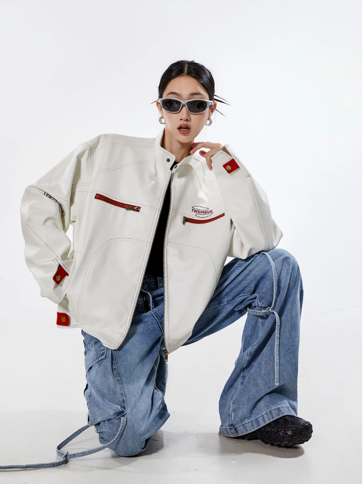 Retro americano sle ort couro pu jaet motocicleta blusão spor casual high street outerwear para meninas da moda