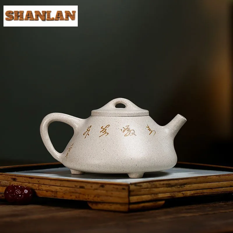 250ml Aesthetic Yixing Purple Clay Teapots Handmade Stone Scoop Pot Raw Ore White Jade Segment Mud Kettle Zisha Tea Set For Tea