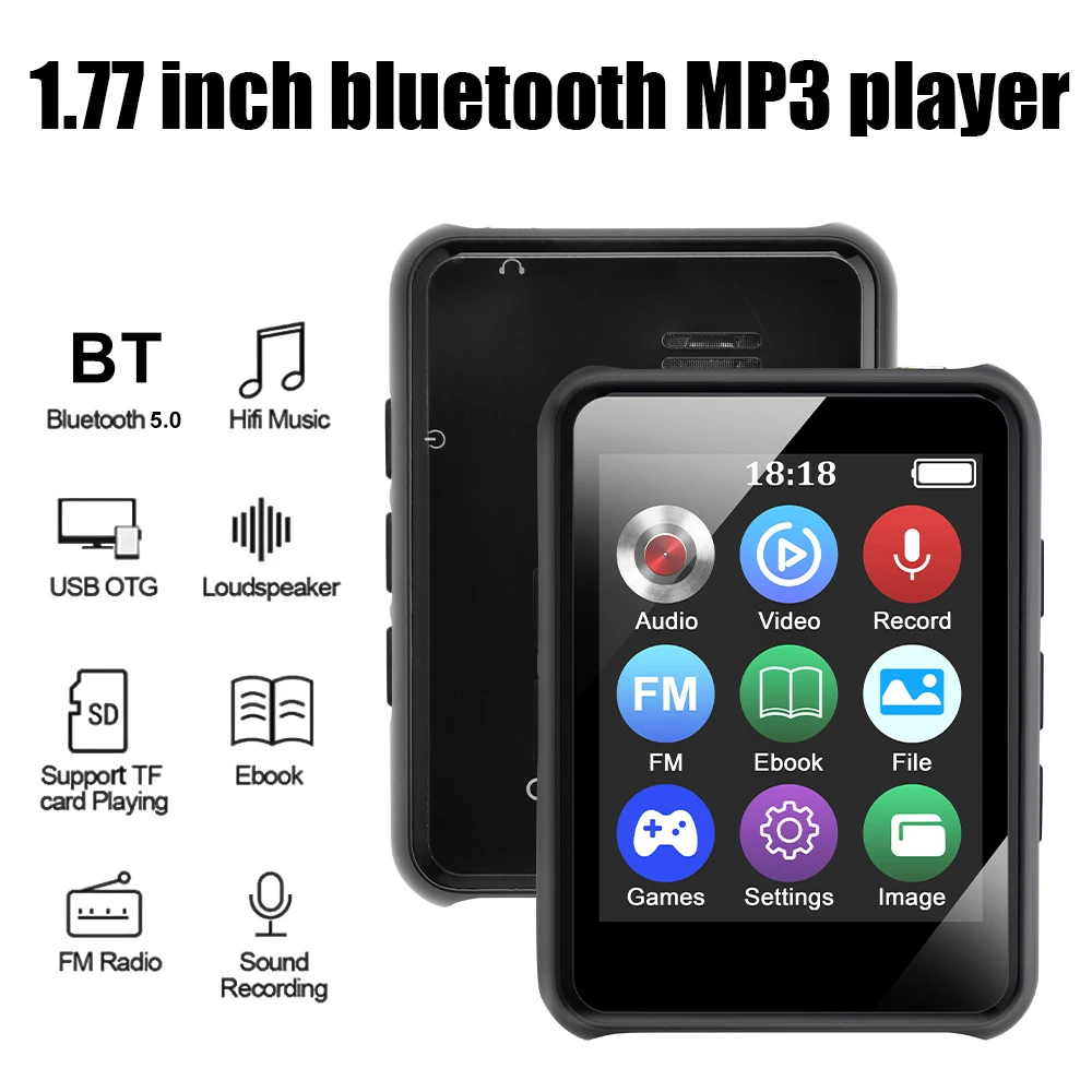 Portable MP3 Player Bluetooth 5.0 Music Stereo Speaker Mini MP4 Video Playback With LED Screen FM Radio Recording For Walkman