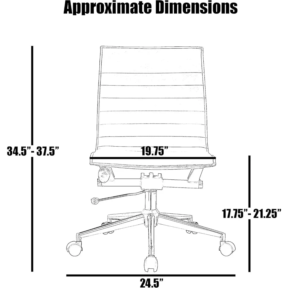 Cadeira de mesa de escritório moderna |   Couro PU estofado com nervuras sem braços com costas médias e estrutura de metal |   Altura ajustável