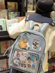 JIAERDI Harajuku Ita Bag Denim Blue Display zaini per le donne borsa da scuola per ragazze adolescenti popolare zaino trasparente Mochila