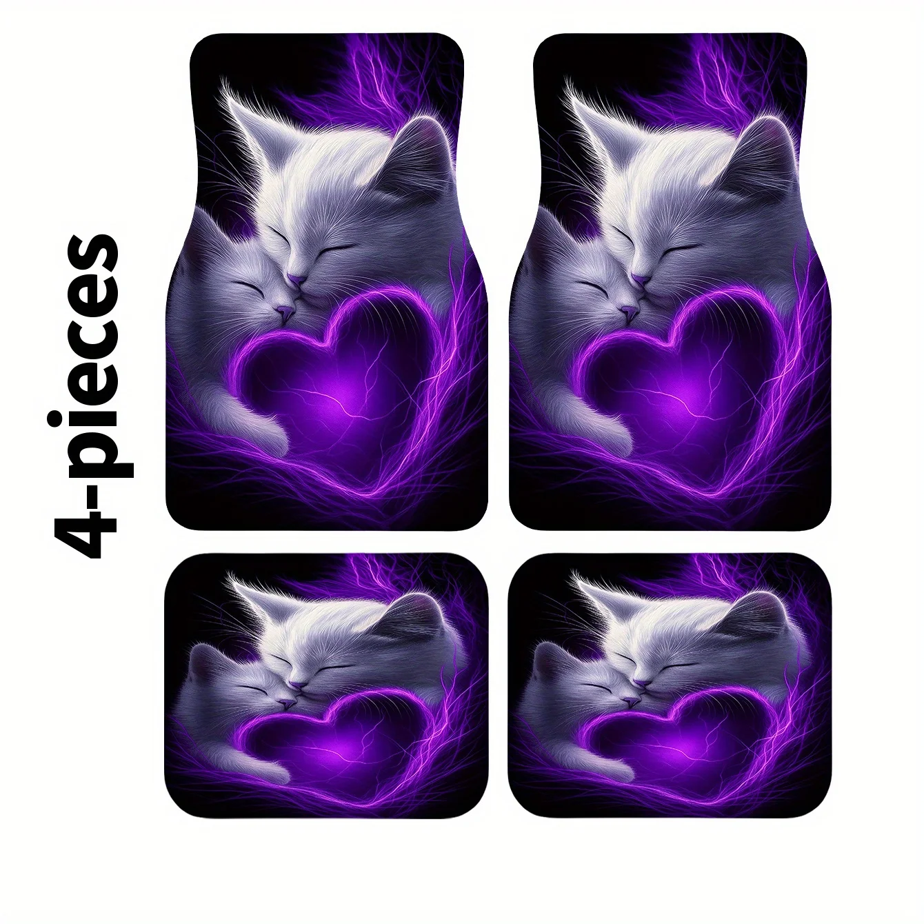 

4pcs Set The Two Little Kittens Printed Car Mats Front And Rear Carpet For Sedan Truck SUV Fashion Car Interior Protection Four