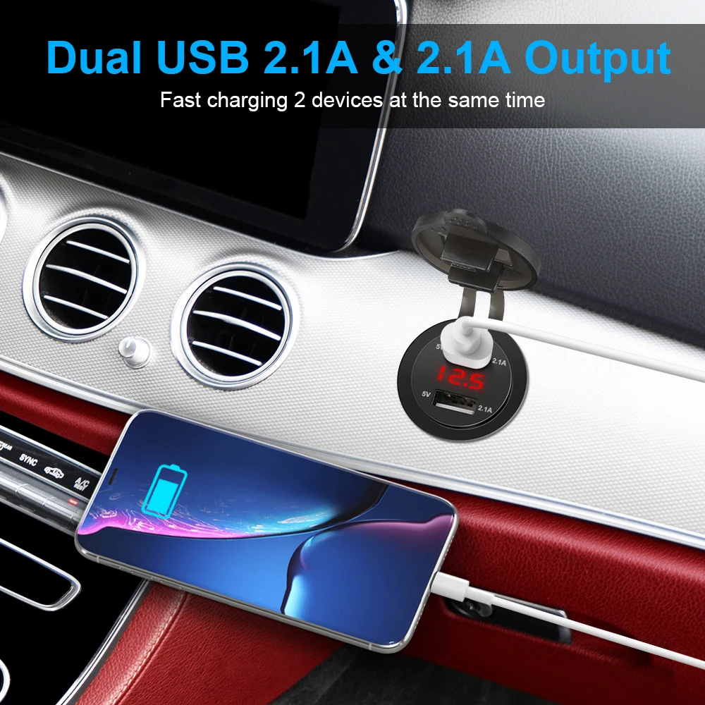 Gadpow 4.2A Car Usb Cigarette Lighter 12V 24V Dual Usb Cigar Lighter Socket Motorcycle Charger Auto Lighter Built-in Car