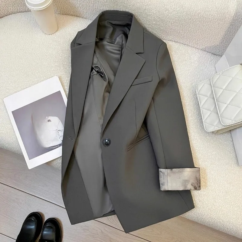 Spring Autumn Blazer Mujer Korean Fashion Versatile Vintage Woman Blazers Elegant Office Lady Simple Chaquetas