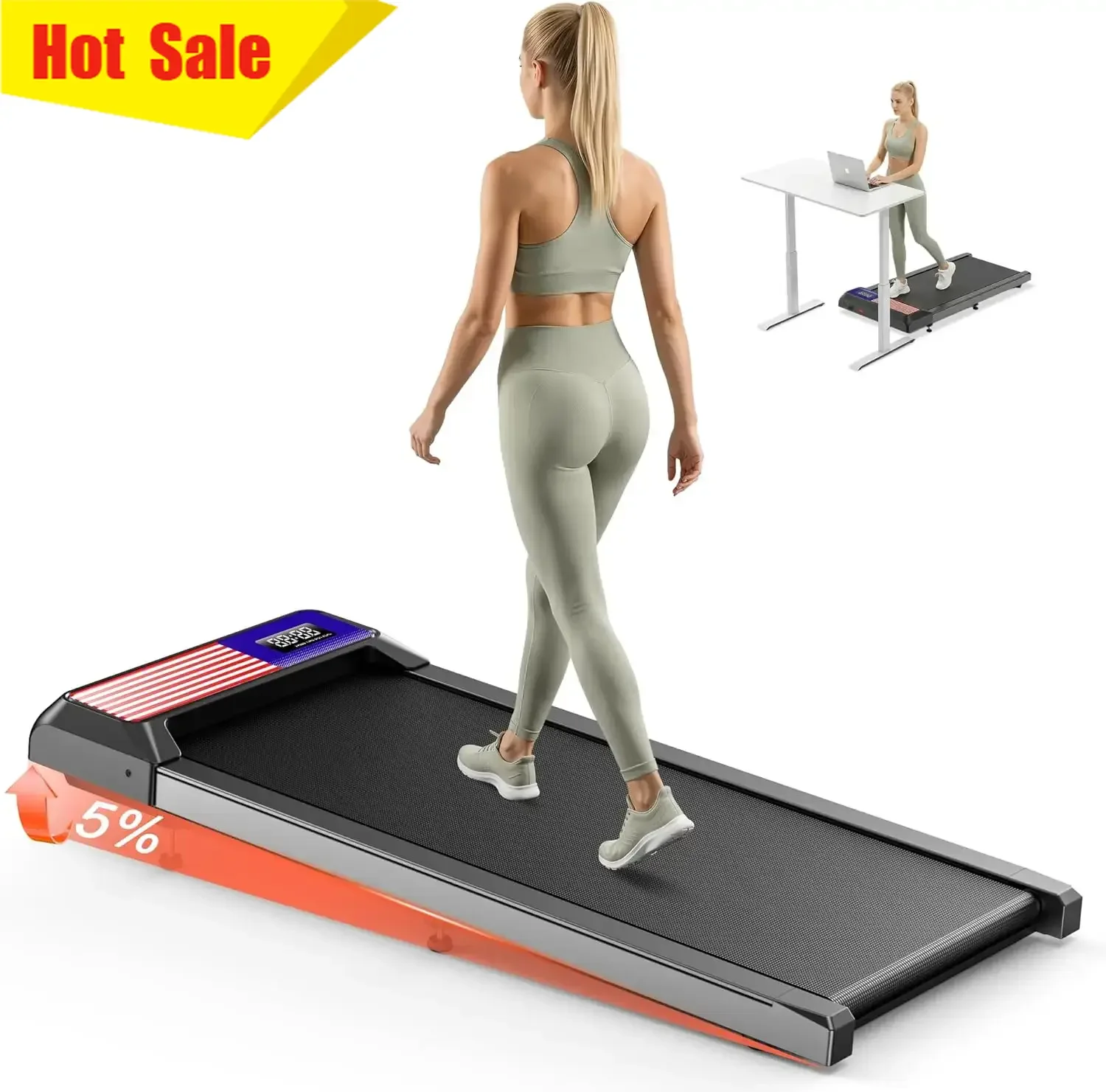 Walking Treadmill Pad with Incline, Walking 2.5HP for Home and Office, 265Lbs Weight Capacity, Treadmill with APP