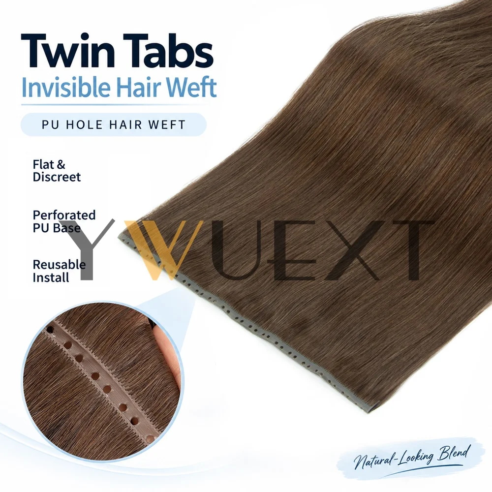 Double Inject XO Hole Weft Human Hair Invisible Twin Tabs PU Weft Real Human Hair 12-24 Micro Loop XO Weft Hair Bundles 40-50g