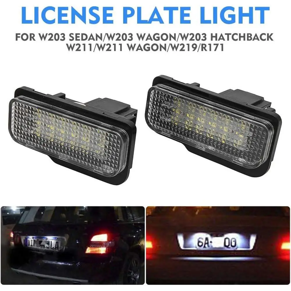 12V 2Pcs LED License Number Plate Lights for Benz C, E, CLS, SLK, S203, W211, W219, C219, R171 models Car Accessories