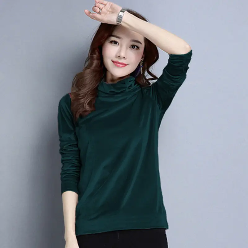 High Collar Gold Velvet Fashion Solid Color Underlay Shirt for Women AutumnWinter New Korean Version Slim Fit Underlay Top