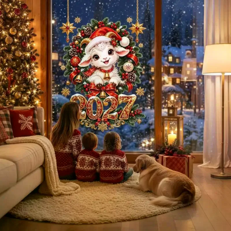 2027 Happy Christmas Decoration Sheep Window Decals Christmas Window Stickers Shopping Mall Showcase Festive Decor