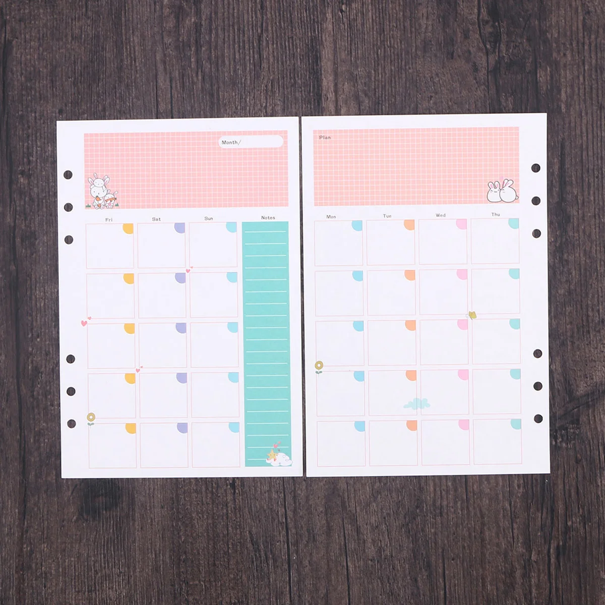 Loose Leaf Planner Insert Filler Paper Weekly Refill Monthly Refills A5 Horizontal Grid  Colorful A5 Size 6 Holes Loose Leaf