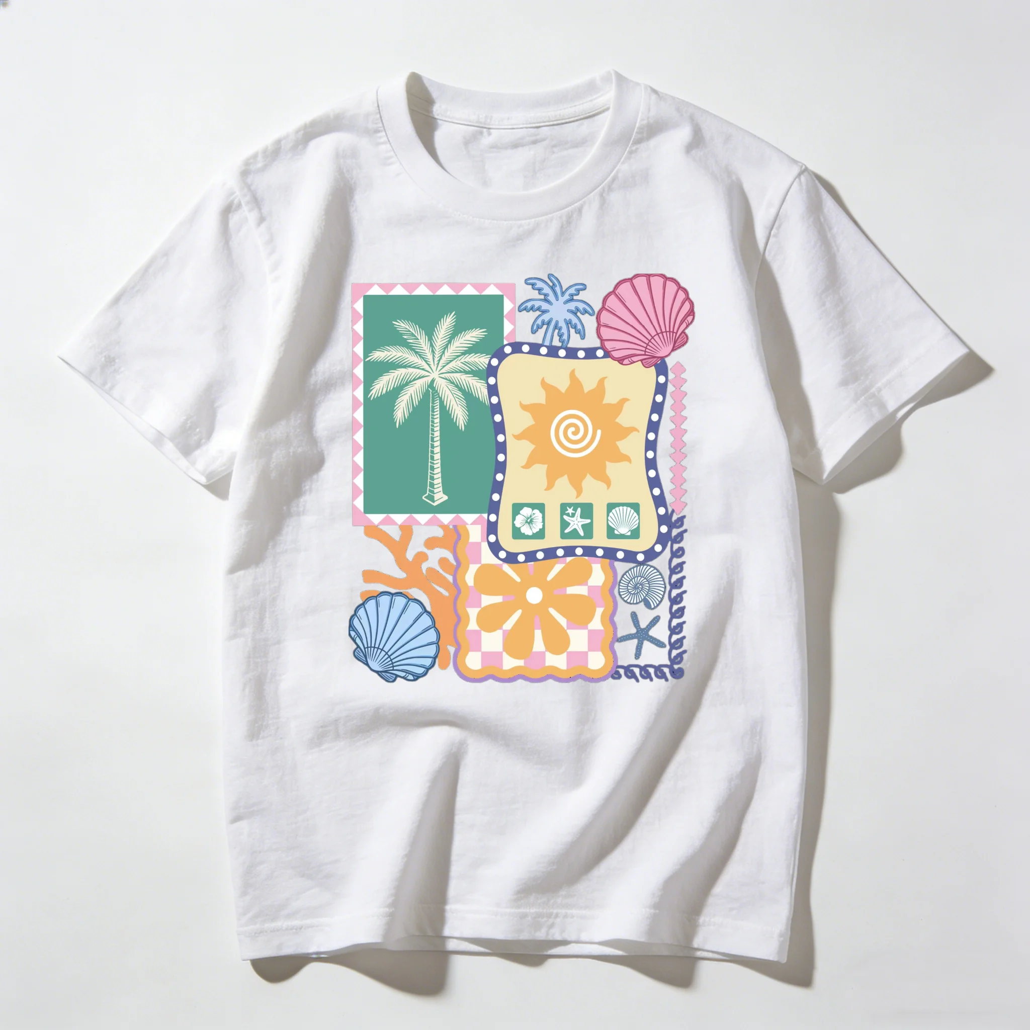 Adult and Children's Summer Island Style Pure Cotton Versatile Couple and Parent-Child Multi-Color T-Shirt