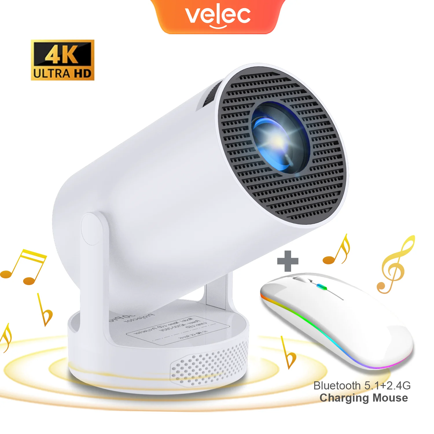 Velec Projector HY300 Pro HiFi Android11 Dual Wifi6.0 BT5.0 H713 280ANSI 1080P 1280*720P Upgrade Speaker Cinema Outdoor Projetor