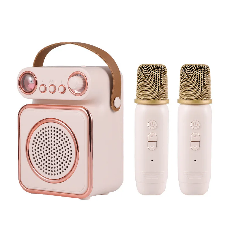 

Portable Audience Bluetooth Speaker Retro Music Box Children's Home KTV Sound System Mini Karaoke Speaker with MIC LED Light AUX