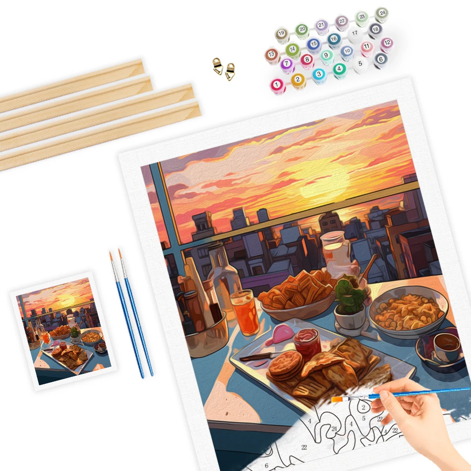 RUOPOTY-Diy Oil Painting By Numbers Dining Table Sunset View Gifts Drawing By Numbers Frame Diy Crafts Modern Kitchen Decoration