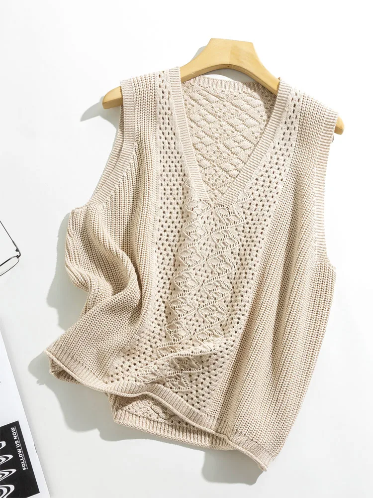 

High Quality V-neck Knitted Vest for Women's Spring and Autumn Loose Sleeveless Outerwear Sweater, Camisole, Sweater Vest