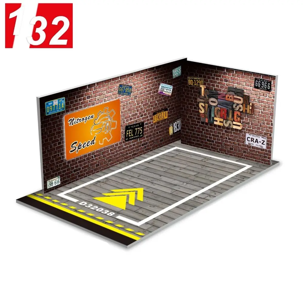 LED Lighting 1/32 Car Garage Assembled Miniature Parking Lot Model DieCast DIY Scene Car Display Scene Christmas Present